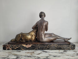 French Art Deco Brozne Statue Of Lady & German Shepard Signed by Louis Riche (1877-1949) | Antique & Vintage | Moonee Ponds Antiques | Australia Wide Delivery