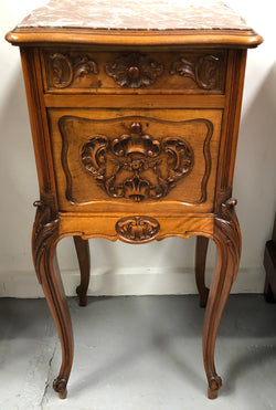Single French Carved Bedside With Inset Marble Top | Antique & Vintage | Moonee Ponds Antiques | Australia Wide Delivery