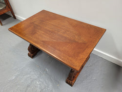 French Oak Spanish Style Stretcher Base Coffee Table | Antique & Vintage | Moonee Ponds Antiques | Australia Wide Delivery