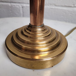 Stunning Art Deco Brass Copper Table Lamp With Beautiful Stepped Glass Shade