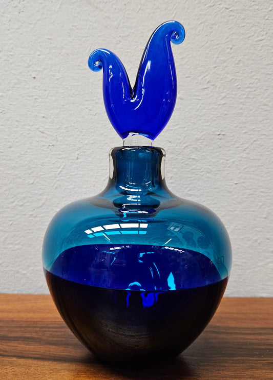 Impressive Signed 2 tone Blue Glass Perfume Bottle With Stopper. No Chips or Cracks in good condition.  Please see photos as they form part of the description.
