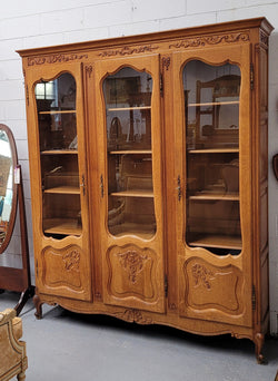 French Louis XV Style Light Oak Three Door Bookcase | Antique & Vintage | Moonee Ponds Antiques | Australia Wide Delivery