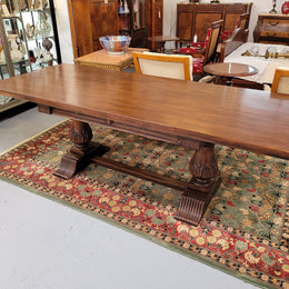 French Walnut Monastery table with two internal drawers. This table can be used as a dining table or as a large desk. It has been sourced from France and is in good original detailed condition.