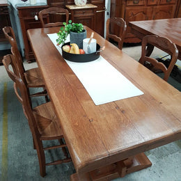French Oak Stretcher Base Dining Table