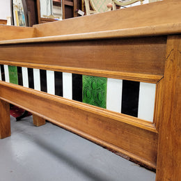 Australian Kauri pine preparation bench decorated with original tiles, could also be used as a display bench. Sourced locally and is in good detailed original condition.