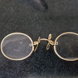 Antique Gold Plated Pince-Nez Reading Glasses In Original Case