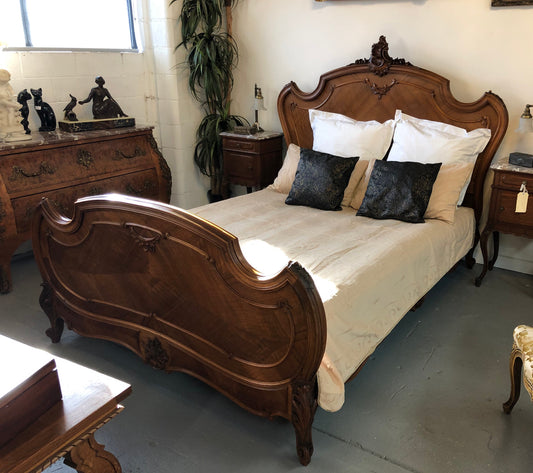Antique French Walnut Louis XV Style Queen Size Bed
