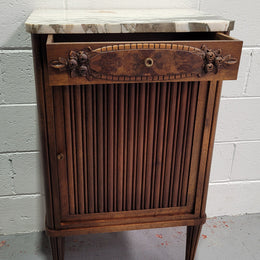 Louis XVI Style Art Deco Walnut Marble Top Side Cabinet