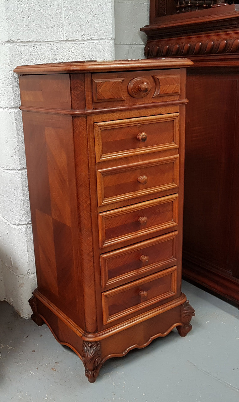 19th Century Louis XV Style French Walnut Drawers With Inset Marble Top