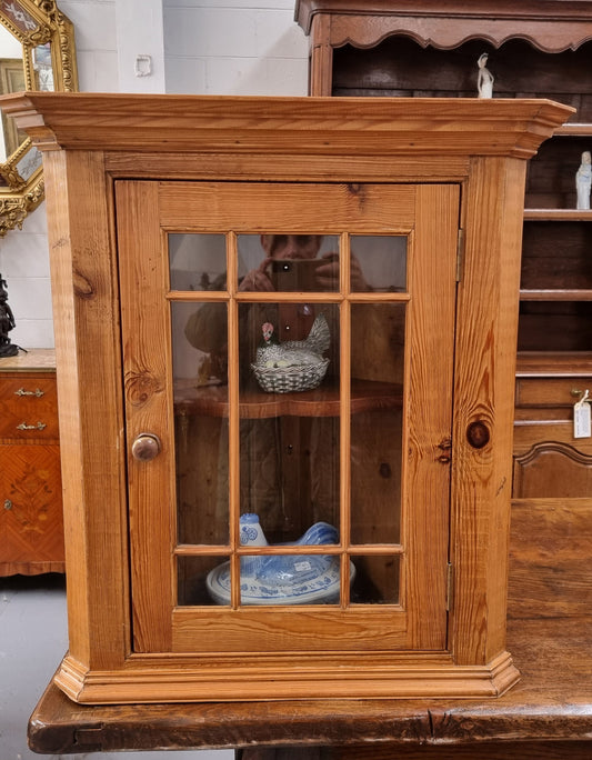 Vintage Victorian style pine corner cabinet with 2 shelves for display in good original condition.