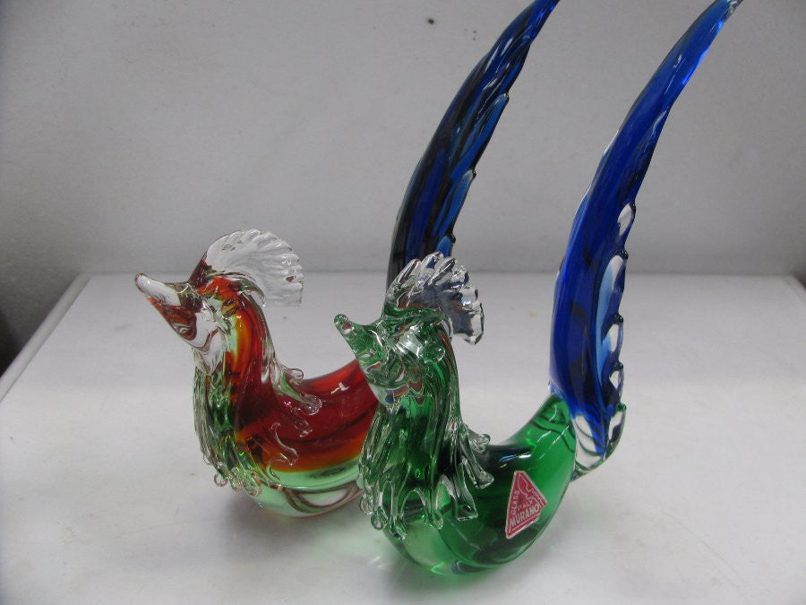 Pair of Murano Glass Roosters