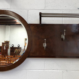 French Art Deco Walnut Coat & Hat Rack With Mirror