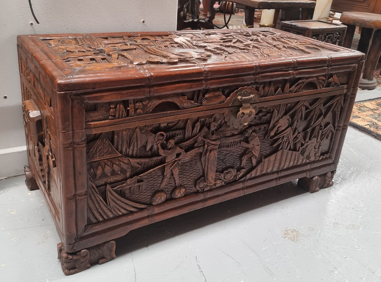 Impressive Carved Camphor Wood Chest