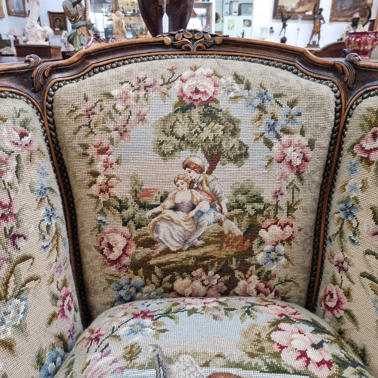 Pair of amazing French Walnut tapestry covered armchairs. The tapestry is in very good condition, please view photos as they form part of the description. Sourced from France and is in good original detailed condition.