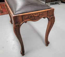 French Oak Newly Upholstered Leather Look Duet Stool | Antique & Vintage | Moonee Ponds Antiques | Australia Wide Delivery