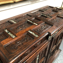 A unique 18th century French oak carved cabinet with inset marble. In good original condition.
