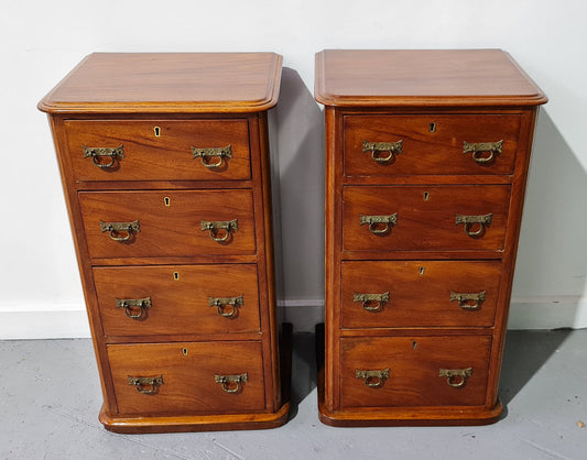 Pair of English Victorian Mahogany bedside drawers. In good original detailed condition.