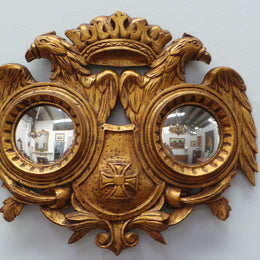 Beautiful Hand Carved French Gilt Wood Double Convex Mirror-1