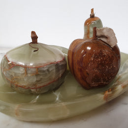 Unusual Alabaster Set Of Four Fruit On Plate