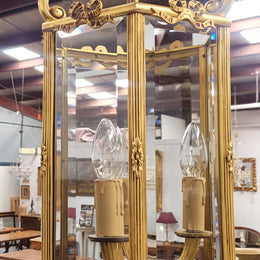 Charming three globe French bronze hexagonal ceiling light with beveled glass. Fully rewired to Australian standards and has been sourced from France. In good original condition.