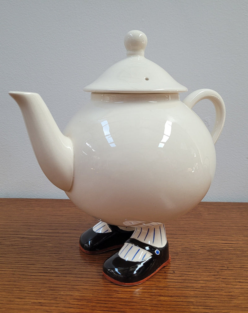 Vintage walking feet teapot wearing Mary Jane shoes, marked Lustre Carlton Ware England. Very good condition with light crazing on lid, please see photos