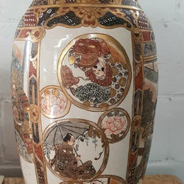 Pair Of Late Victorian Hand Painted Japanese Satsuma Porcelain Vases