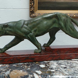 French Art Deco Panther Statue On Marble Base