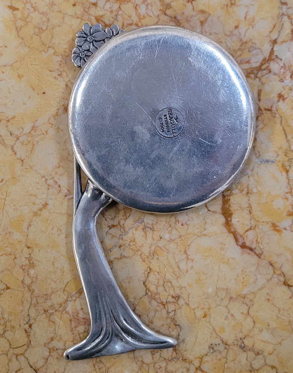 Seagull Pewter Art Nouveau Style Hand Mirror