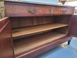Louis 16th Style Mahogany Marble Top Cupboard With Marquetry Inlay | Antique & Vintage | Moonee Ponds Antiques | Australia Wide Delivery
