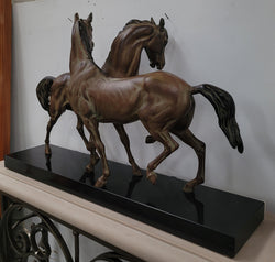 Art Deco Patinated Bronze French Spelter Horses on Marble Base | Antique & Vintage | Moonee Ponds Antiques | Australia Wide Delivery