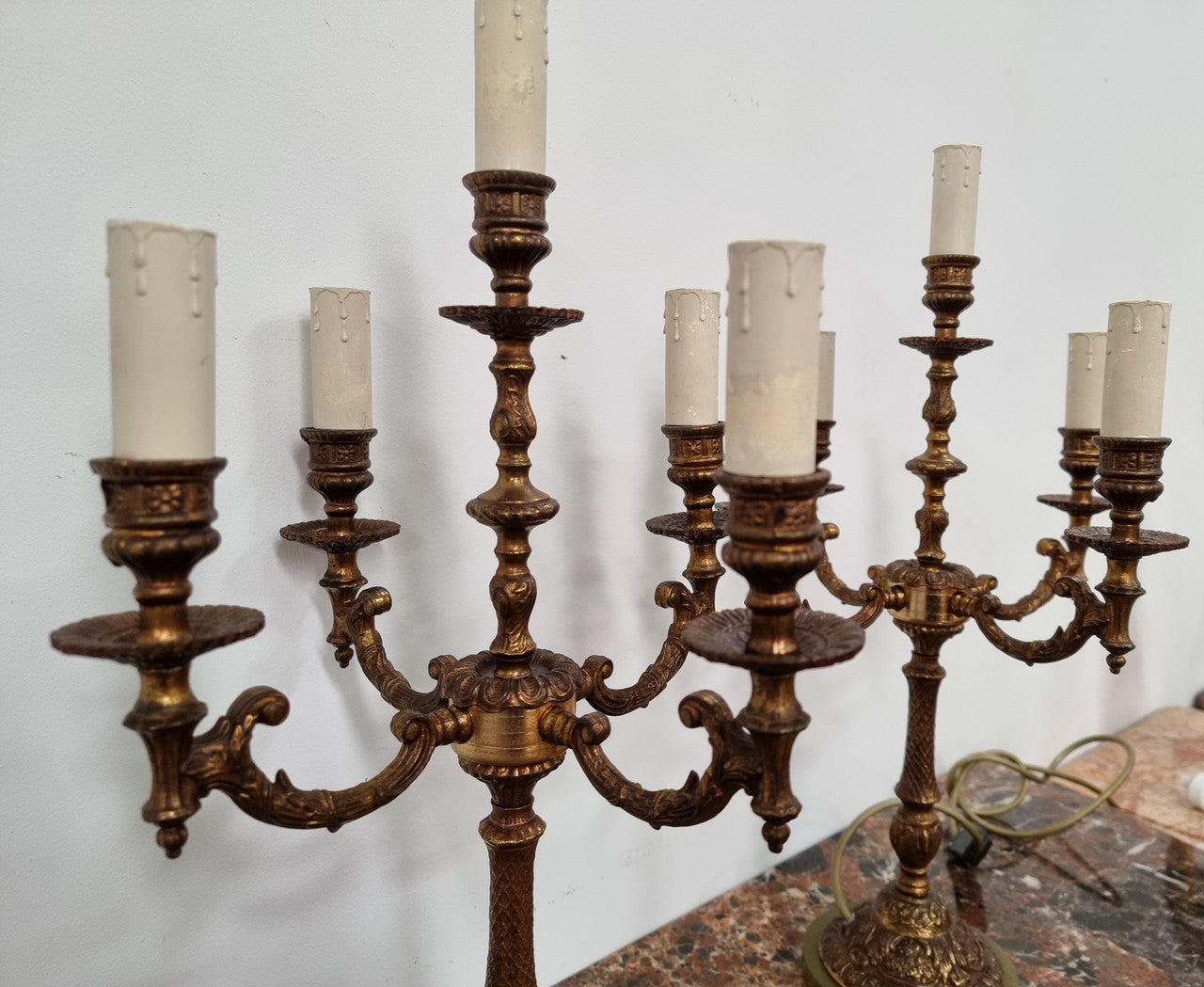 A Pair of French Bronze & Alabaster Marble Base Lamps | Antique & Vintage | Moonee Ponds Antiques | Australia Wide Delivery