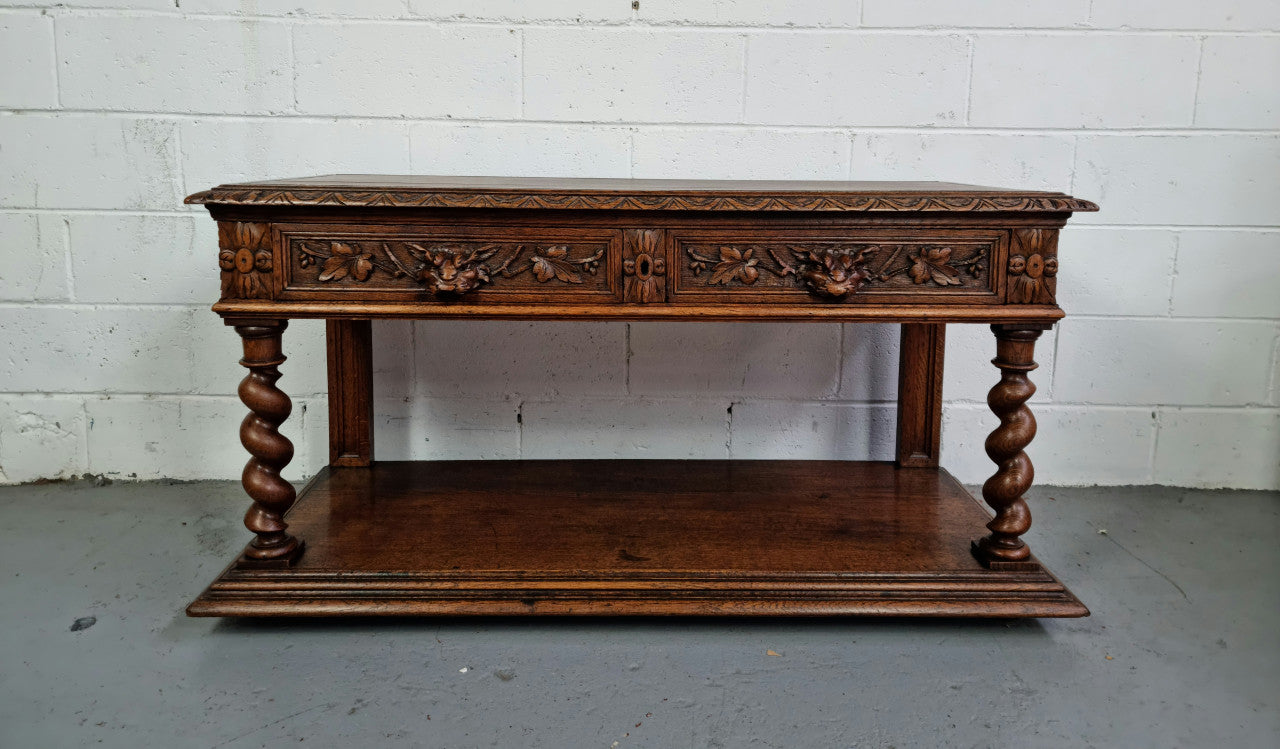 Antique French Oak Henry II Style Two Drawer Cabinet