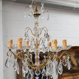 French Brass & Crystal Six Arm Candle Light Chandelier