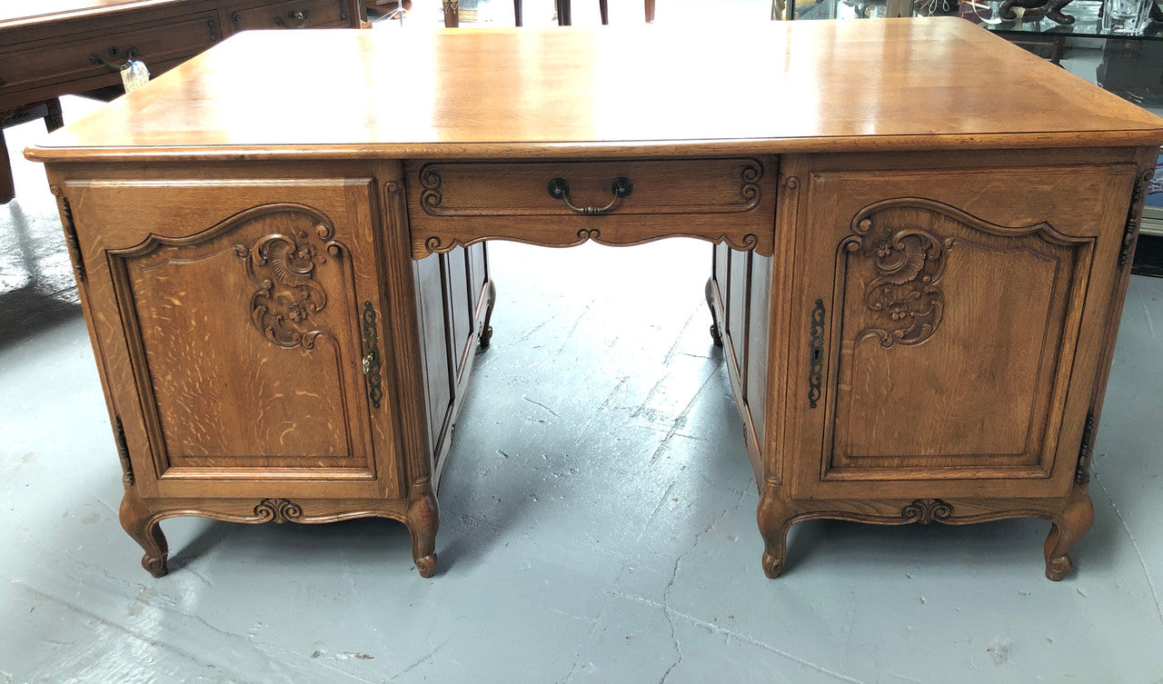 Lovely Carved French Oak Partners Desk | Antique & Vintage | Moonee Ponds Antiques | Australia Wide Delivery