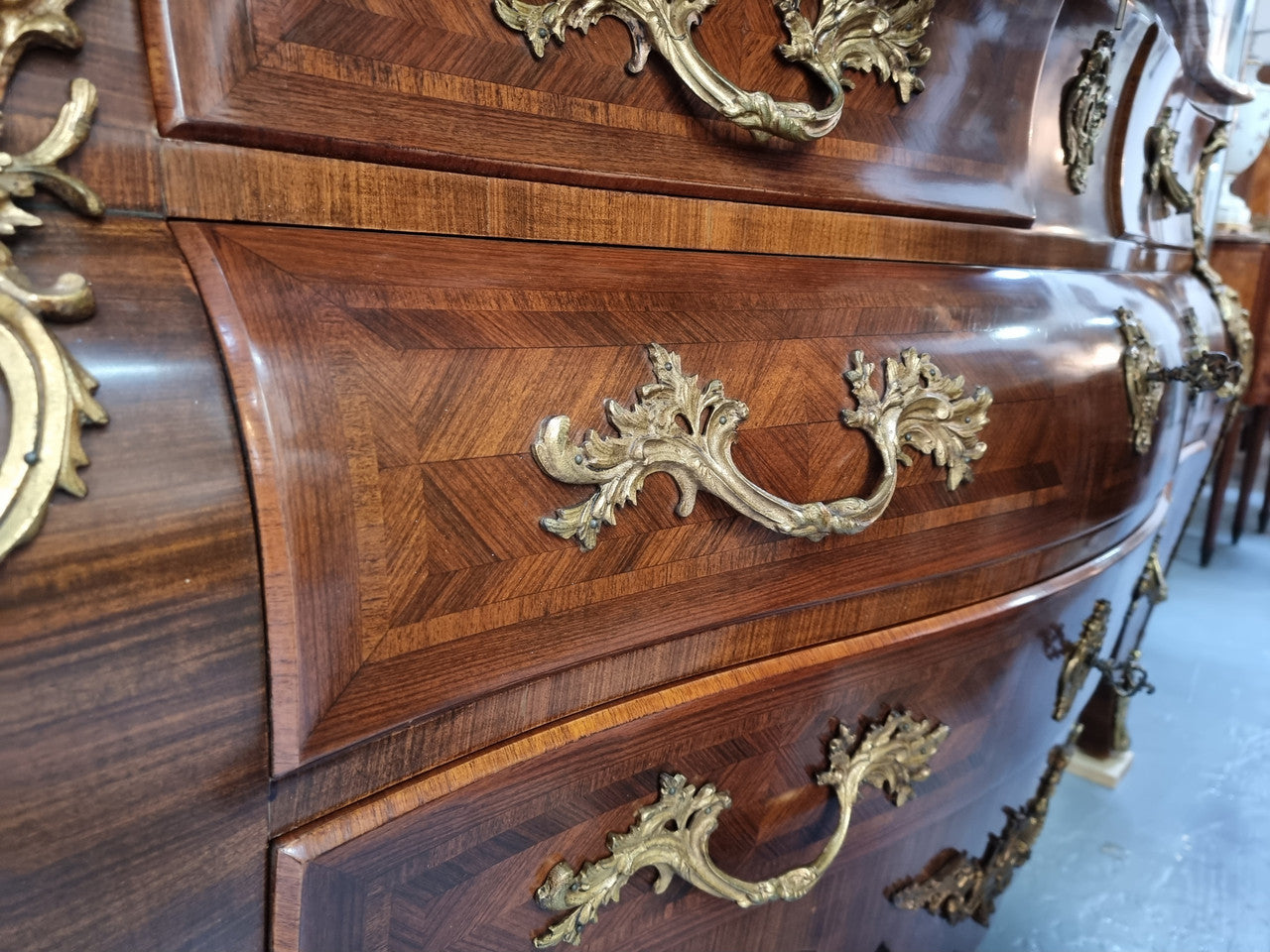 Grand French Bombe Shape Rosewood & Walnut Marble Top Commode | Antique & Vintage | Moonee Ponds Antiques | Australia Wide Delivery