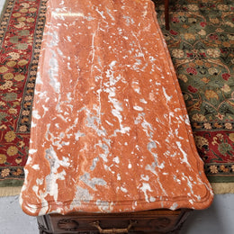 Amazing original walnut Louis XV style coffee table with a marble top, one drawer on either end and a faux drawer at the front. In good original detailed condition, sourced in France.