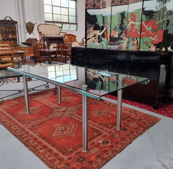 Striking & Distinctive Vintage FIAM Italia Designer Curved Edge Glass Desk | Antique & Vintage | Moonee Ponds Antiques | Australia Wide Delivery