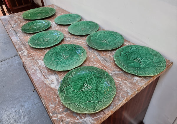 Fabulous rare set of 8 French Majolica plates (Autumn Leaves) 8 plates and a charger plate in good original condition.