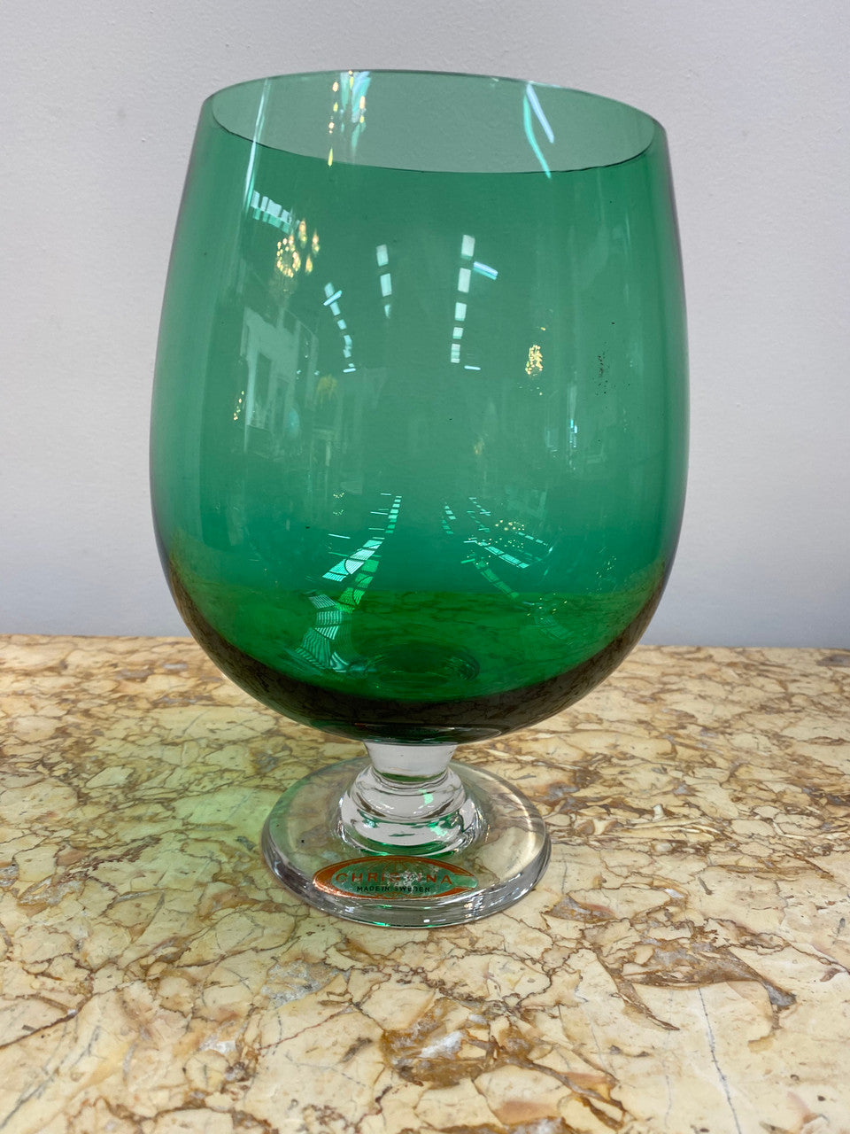 Vintage Swedish Christina Green Glass Vase