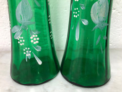 Beautiful Pair of hand painted glass Vases | Antique & Vintage | Moonee Ponds Antiques | Australia Wide Delivery