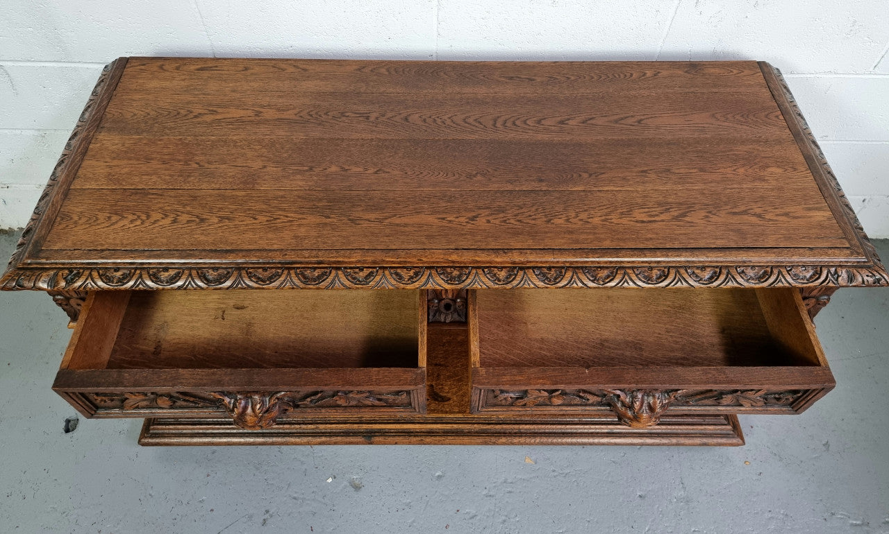 Antique French Oak Henry II Style Two Drawer Cabinet