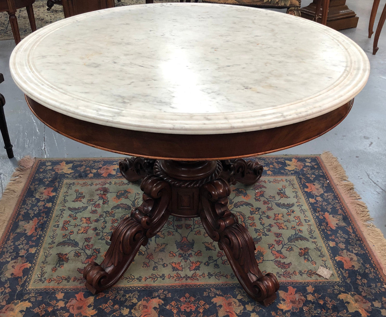 Mid 19th Century French Walnut White Marble Top Centre Table | Antique & Vintage | Moonee Ponds Antiques | Australia Wide Delivery