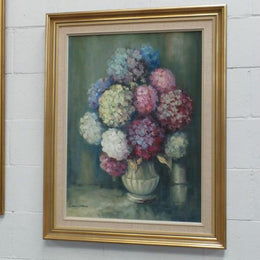 Framed Oil Painting Of Hydrangeas On Canvas