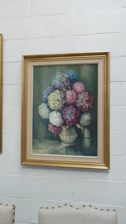 Framed Oil Painting Of Hydrangeas On Canvas | Antique & Vintage | Moonee Ponds Antiques | Australia Wide Delivery