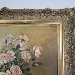 Delightful Gilt Framed signed oil on Canvas. Depicting bowl of Roses. In good original condition.