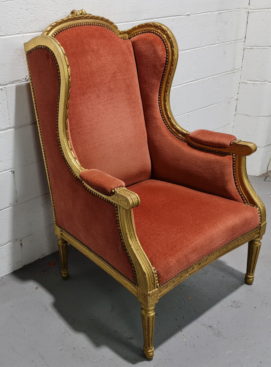Antique Louis XVI Gilt Upholstered Bergere Wingback Chair | Antique & Vintage | Moonee Ponds Antiques | Australia Wide Delivery