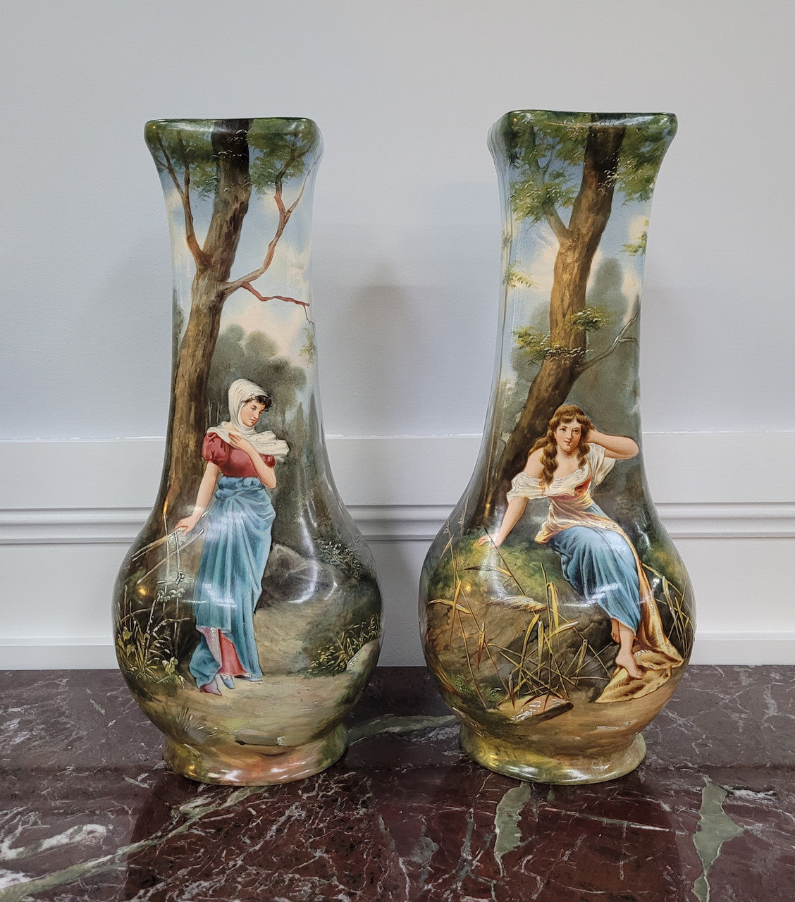 Pair of Victorian Decorative Vases Depicting Women