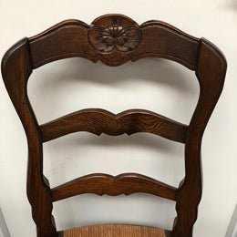 Lovely Set Of Six French Oak Rush Seat Dining Chairs