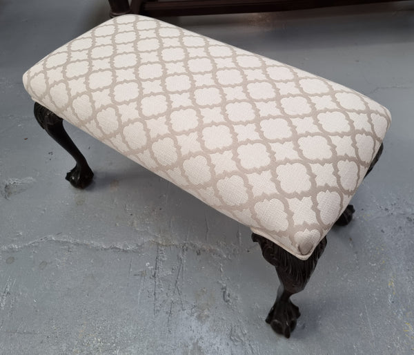 Upholstered Chippendale stool. Fabric is in very good condition and chair is in good original detailed condition.