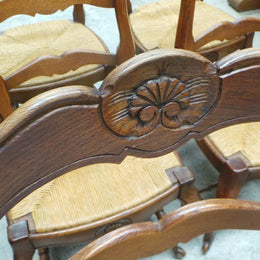 Set of Six French Oak Dining Chairs-2